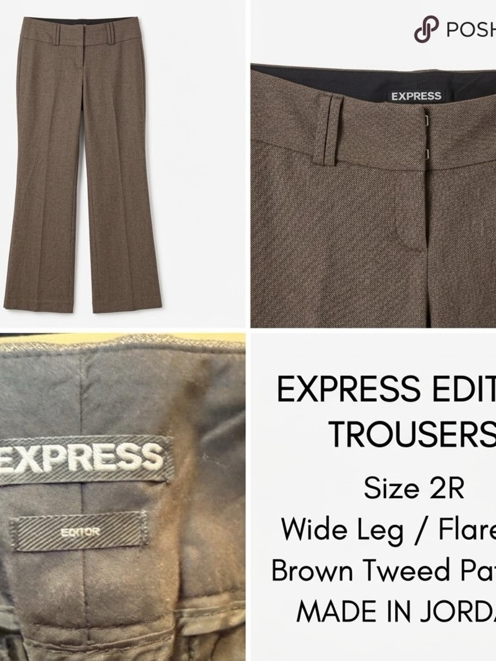 Express Wide-Leg Tweed Pants in Brown